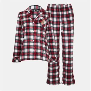 Lauren Ralph Lauren Pajama Set Womens S Red Plaid Crest Preppy Loungewear
